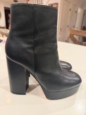 Coach Iona Black Leather Platform Block Heel Ankle Boots